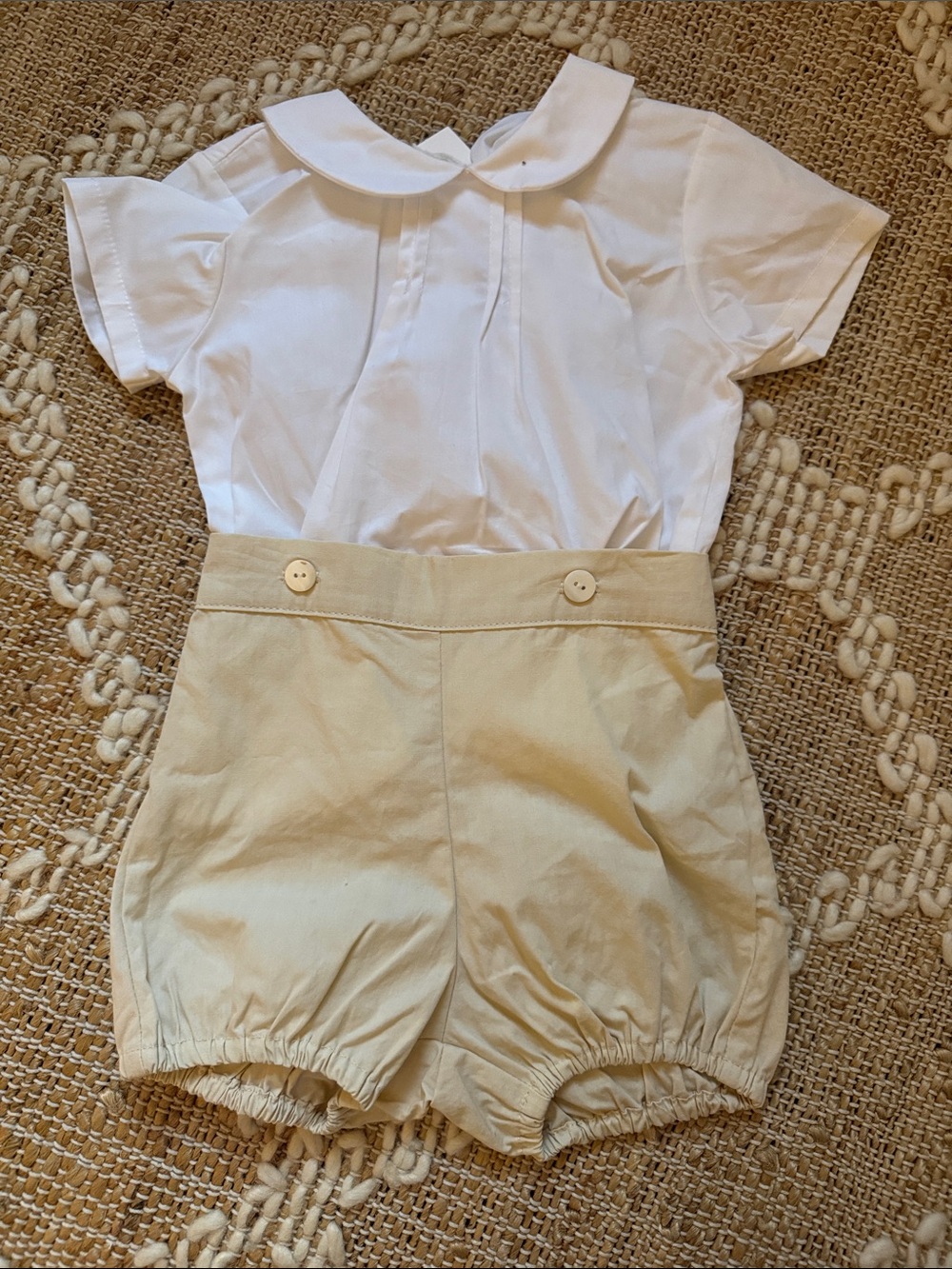 White Peter Pan Collar Top with Cream Shorts size 18mo